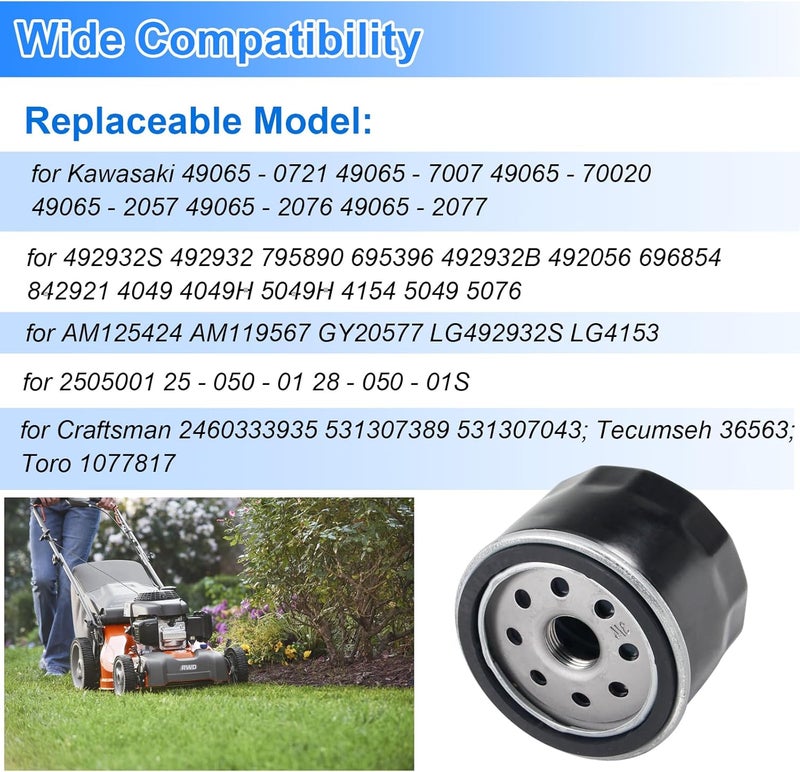 Grngven 492932S Oil Filter 696854 Oil Filter for Lawn Mower, 696854 492932 795890 695396 492932B 492056 842921 Filter Compatible with Kawasaki Kohler Lawn Mower 5076 492056 - Image 3